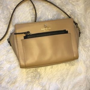Kate Spade New York Crossbody Purse Beige Tan Shoulder Bag Cowhide Leather (Eba)